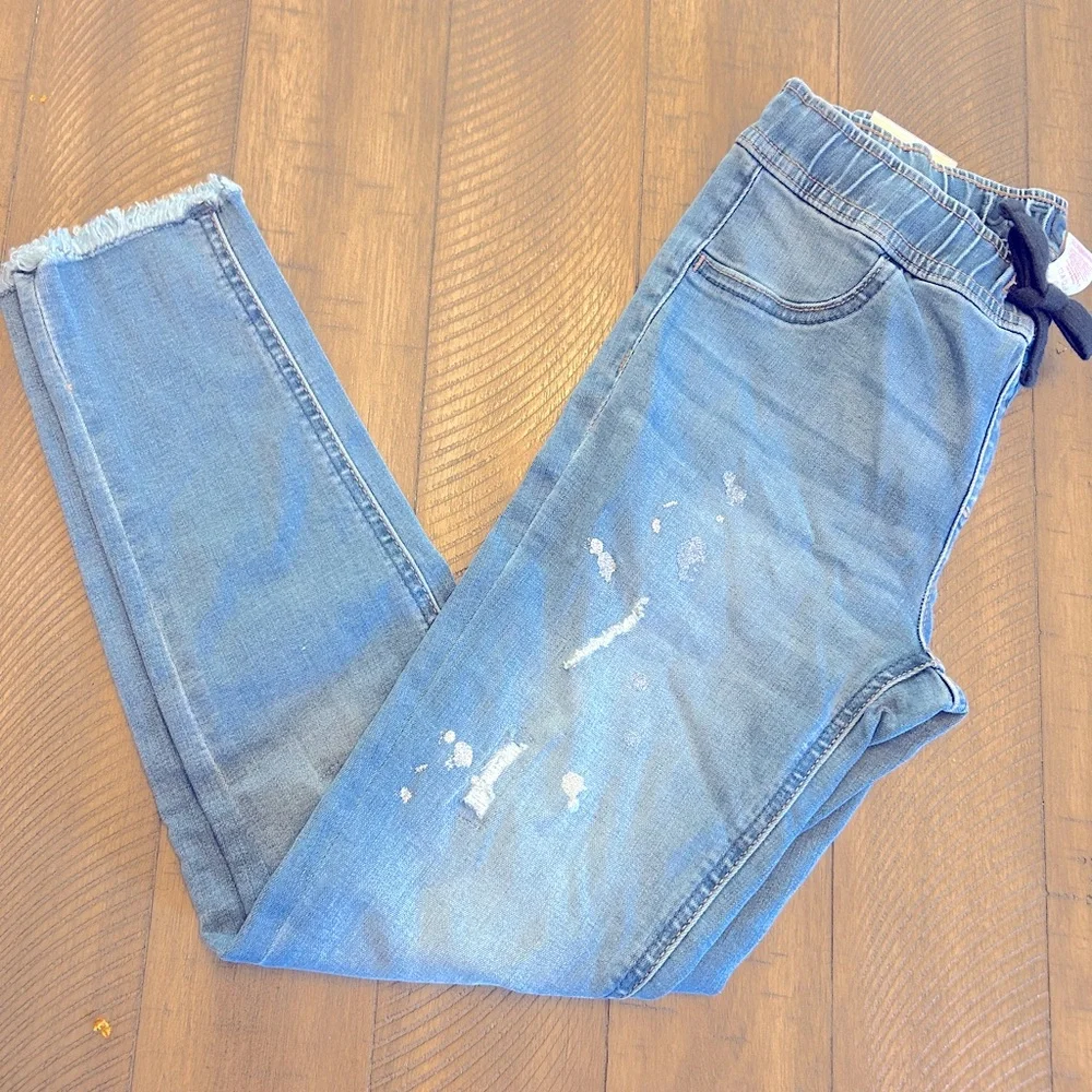 Justice Girls Denim Jeans Elastic Waist-Size 12 Distressed New W/ Tags!